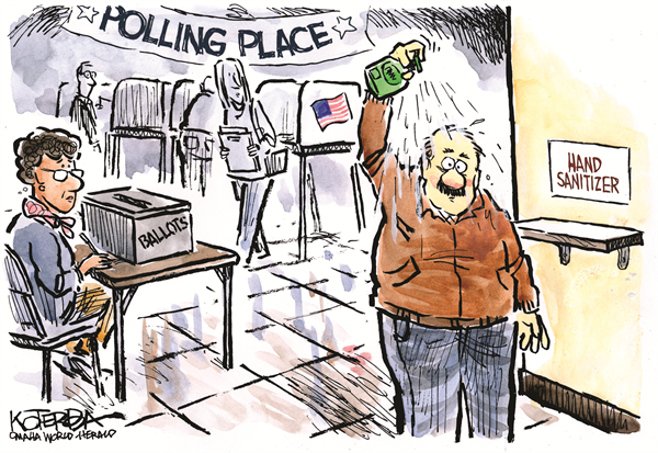 Voting for Sanitizer by Jeff Koterba, Omaha World Herald, NE